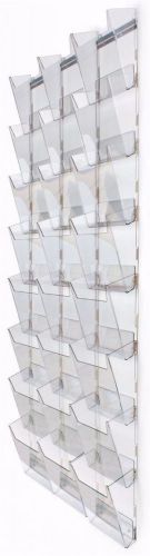 Wall Mount Rack Tiered Magazine 24 Pockets 3 Col of 8 Full View Clear Acrylic