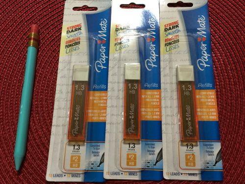 3 Tubes Paper Mate 1.3mm Pencil Lead Refills 3 PACK #2 HB 36 Leads Total