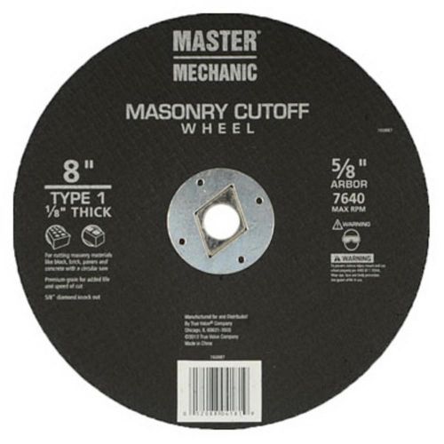 Master Mechanic 8&#034; x 1/8&#034; Arbor Masonry Cutoff Wheel 760887