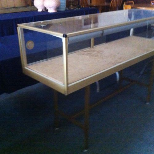 Vintage Lighted Glass Countertop or Floor Display Case with Gold Metal Trim