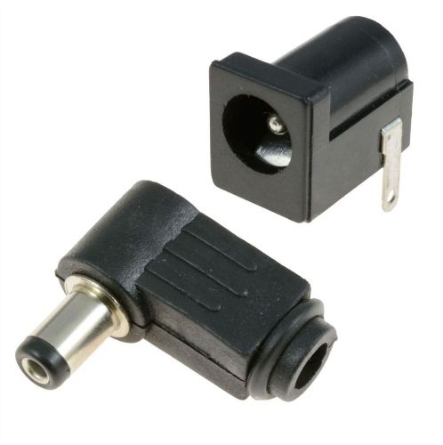 5x 2.5mm x 5.5mm Male Right Angle Plug + Female Square Socket Jack DC Connector