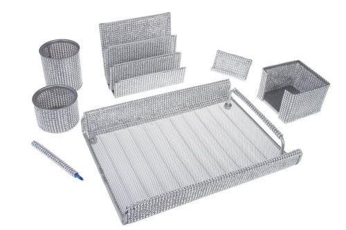 Majestic 7 Piece Silver Bling  Mesh Desk Set  Home/Office/Dorm/ Gift