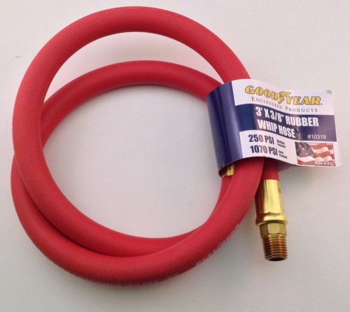Goodyear 3/8-inch by 3-foot250 psi rubber whip hose with 1/4-inch mnpt 10318 for sale