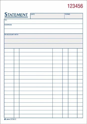 Adams statement book, 5.56 x 8.44 inches, 2-parts, carbonless, 50 sets, white for sale