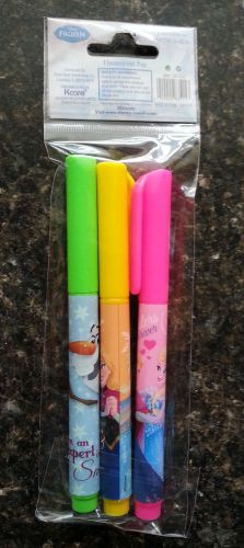 Frozen office and school supplies 1 pkg 3 highlighters  disney pink yellow green for sale