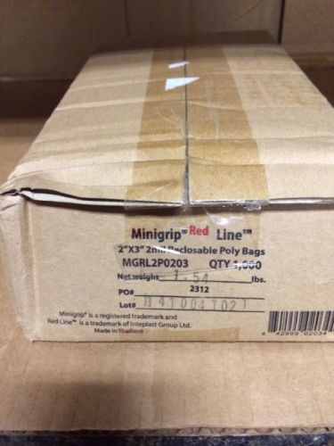 Minigrip Red Line Reclosable Poly Bags, 2&#034; x 3&#034;, 2 mil 1000PK