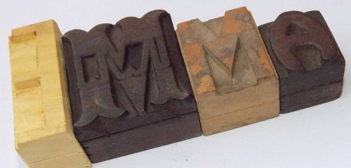 Letterpress wood type printers 4 block &#039;emma&#039; typography #bc-1300 for sale
