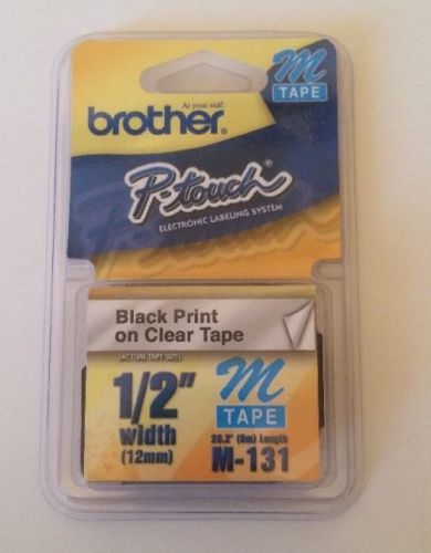 NEW Genuine Brother M-131 P-Touch 1/2&#034; Black on Clear M Tape Label - 26.2 Feet