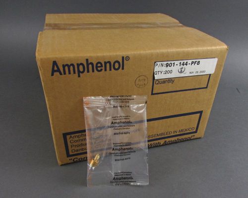 Lot of 200 amphenol 901-144-pf8 rf connectors, sma straight pcb jack - gold for sale