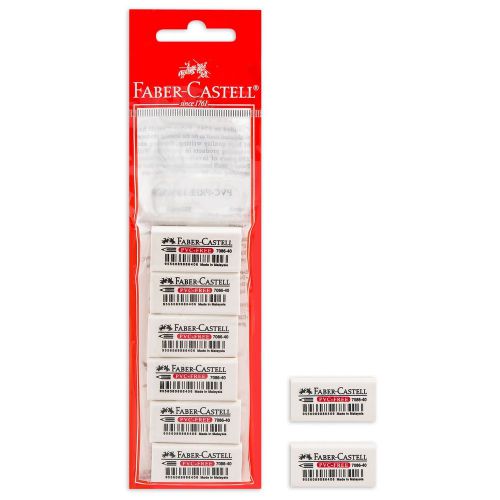 Faber-Castell Eraser Rubber White x 6 PVC Free 7086-40 Lot of 6 pcs
