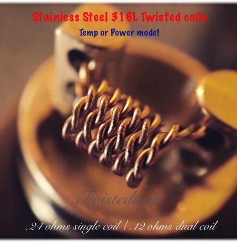 (10) SS Twisted Coils 24g 316L Stainless Steel (Rda Vape TC Or Wattage) + Cotton