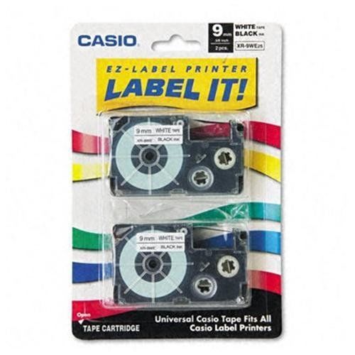Casio XR-9WE2S 9mm Labeling Tape - Black on White --  2-Pack