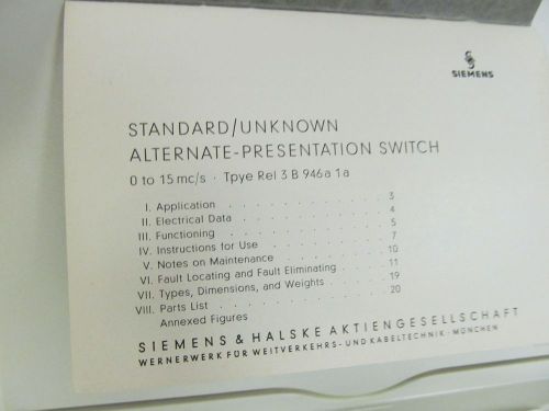 Siemens Alternate Presentation Switch (Standard unknown) Operating Mini-book
