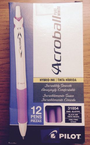 Pilot Acroball Retractable Pure White Hybrid Ink Pens Black / Box of 12 /#31854
