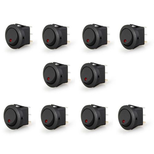 10x Small Black Rounded Rocker Switch Red LED Indicator Light On/Off Bolt-On