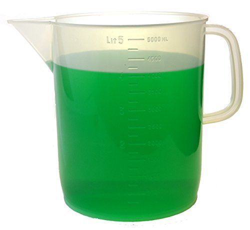 Eisco labs 5 liter polypropylene beaker with handle and spout, 250ml graduations for sale