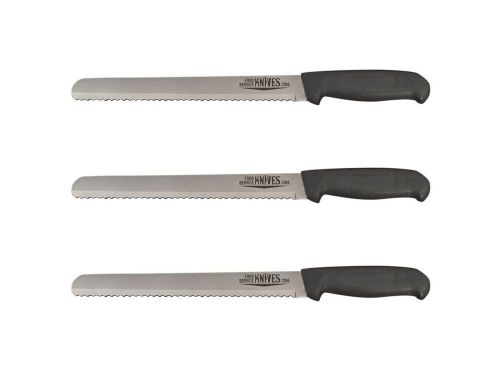 Set of 3 - 10” Serrated Bread Knives - Food Service Knives -Black Fibrox Handles