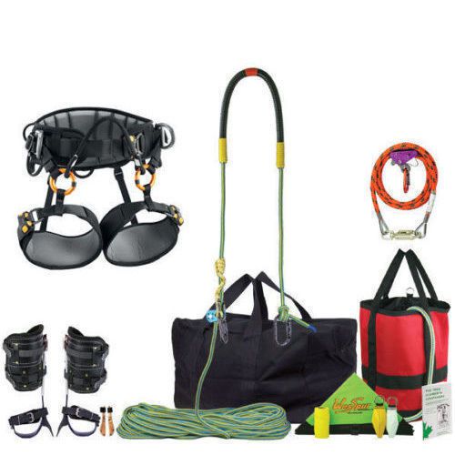 Arborist Spur &amp; Rope Tree Climbing Kit, Deluxe Saddle,Deluxe Spurs, For the Pro