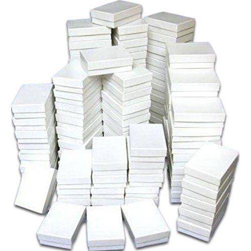 100 Pendant Necklace Gift Boxes Lot White Cotton Filled Jewelry Packing, 3.25&#034;