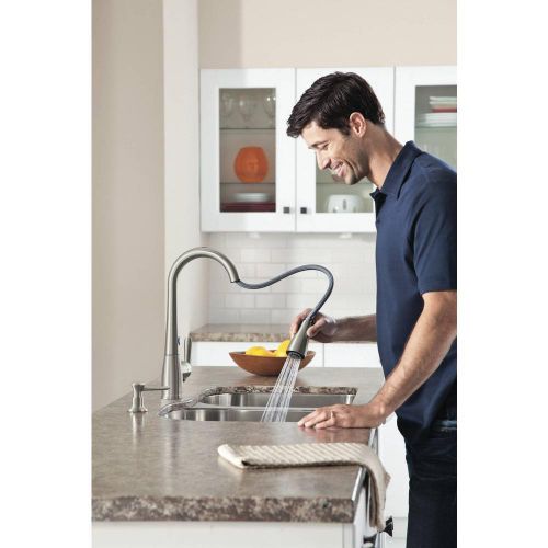Moen haysfield single-handle pull-down sprayer kitchen faucet 87350esrs for sale