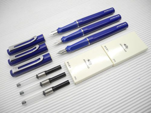 3Pcs Jinhao 599 Medium Fine Nib Fountain Pen + 10 Jinhao cartridges BK, BLUE
