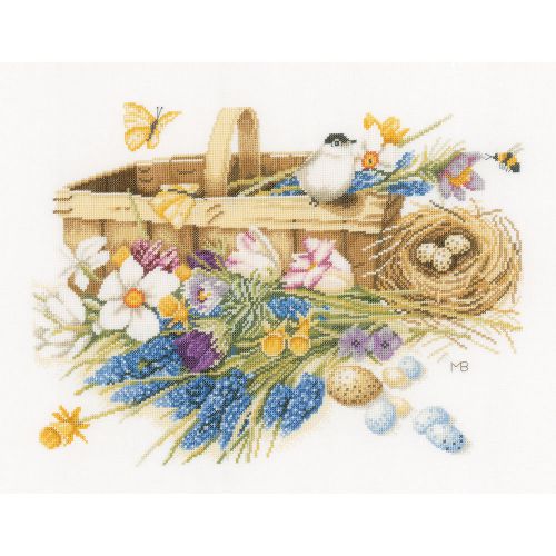 Lanarte spring flowers on aida counted cross stitch kit-15.5&#034;x12.5&#034; 14 count for sale