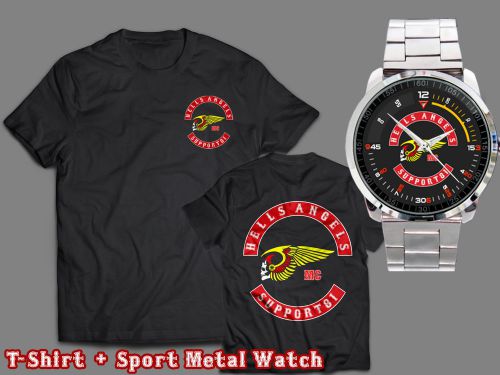 HELLS ANGELS SUPPORT 81 MC 1% Motorcycle T Shirt All Size + Sport Metal Watch