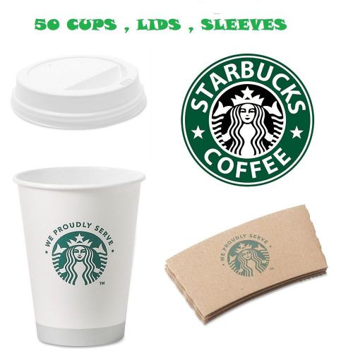 Starbucks White Disposable Hot Paper Cup 12 Ounce Sleeves and Lids