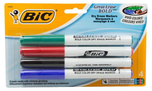 2pks BIC Great Erase Bold Pocket Style Dry Erase Markers, Fine, Assorted, 4/Pack