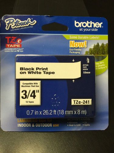 Brother GENUINE P-Touch TZe-241 BLACK PRINT ON WHITE TAPE 3/4&#034; TZE241 TZe LABEL