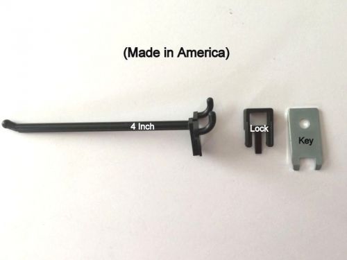 (50 pack) 4 inch locking black plastic peg hooks fit 1/8-1/4 pegboard 4 key incl for sale