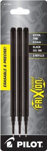 Pilot frixion gel ink pen refill, 3-pack for erasable pens, extra fine point,... for sale