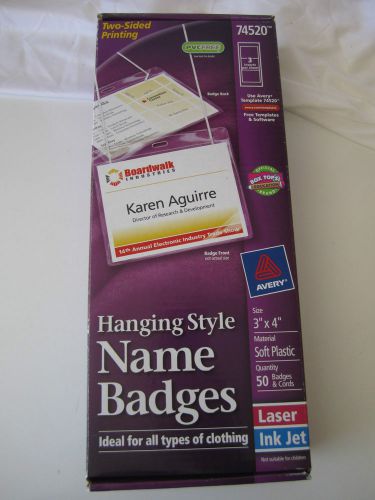 Avery NIB Hanging Style Name Badges 74520  3&#034; X 4&#034; Laser Ink Jet  50 Pcs (DKT