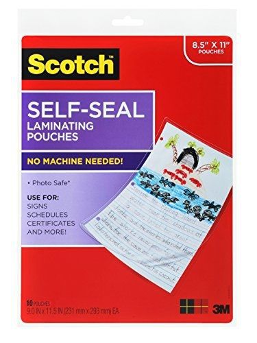 Scotch® Self-Sealing Laminating Pouches LS854-10G, Gloss Finish, Letter Size