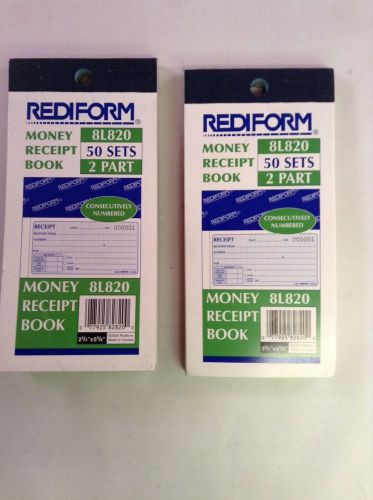 Set of 2 Rediform Money Receipt Book Carbonless 2 3/4 x 5 5/8 Inches 50 Sets