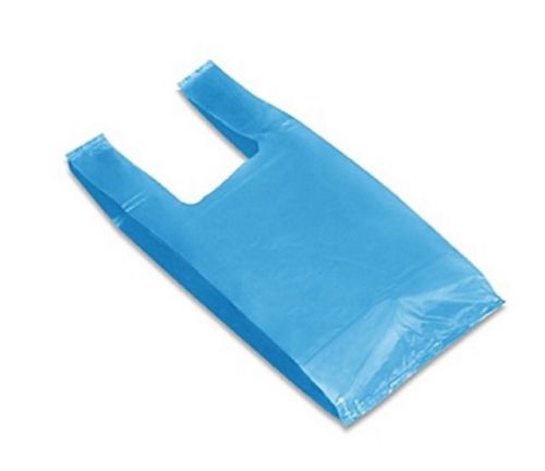 100 Blue Plastic T-shirt Bags Size Medium 10&#034;x6&#034;x21&#034;