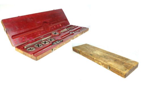 Vintage GREENFIELD GTD 22 Pc Tap &amp; Die Threading Set # 6. in wood box. SAE NF