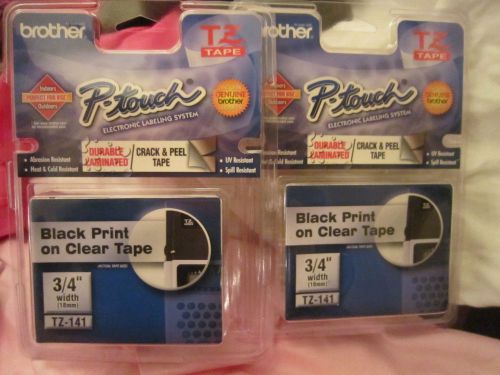2 genuine brother tze-141 p-touch label tape tz141 3/4&#034; black/clear tz 141 for sale