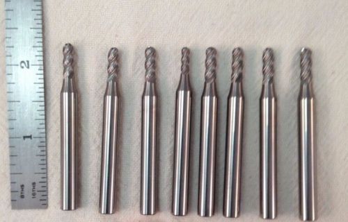 8 NEW 6 MM SHANK CARBIDE END MILLS. 4 FLUTE. BALL. CUT DIA MAY VARY. USA {J666A}