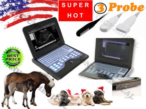 US VET 3 Probe Veterinary Portable Laptop Ultrasoud Scanner Rectal-Linear-Convex