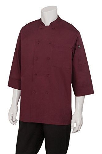Chef works jlcl-mer-2xl basic 3/4 sleeve chef coat, merlot, 2xl for sale