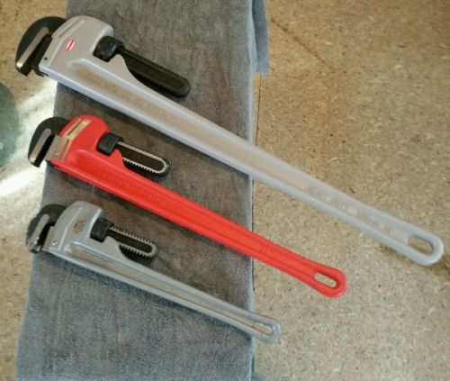 REED, PROTO, RIDGID PIPE WRENCH SET~ALUMINUM &amp; STEEL~ 18&#034;, 24&#034;, AND 36&#034;