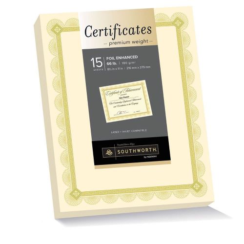 Southworth Premium Weight Foil-Enhanced Certificates 8.5 x 11&#034; 66 lb 15 CountB20