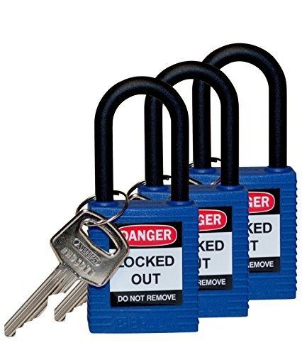 Brady 123334 lockout padlock, keyed alike, 1/4&#034;, blue for sale