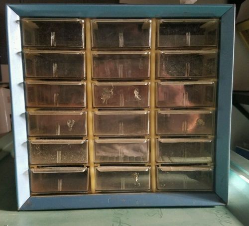 Vintage Akro Mils 15 Drawer Blue Metal Cabinet Parts Nails Crafts Storage Bin US