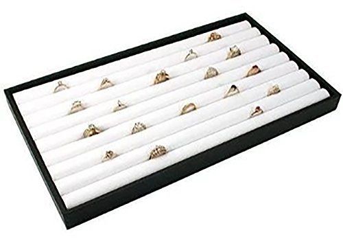White Ring Jewelry Display Case Box Black Tray Showcase