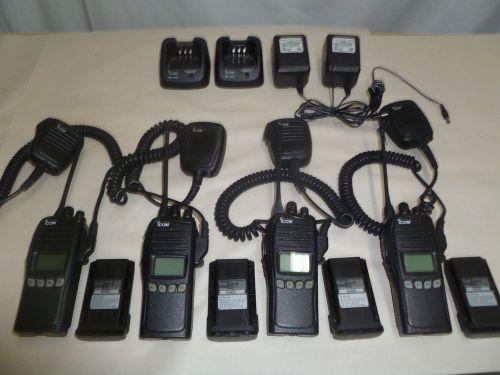 Lot of FOUR Icom IC-F4061S 400-470 MHz UHF Two Way Radios with Speaker Mics a