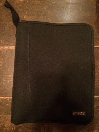 Jansport 1&#034; black 3-ring flexible zipper binder with inside pocket rare euc for sale