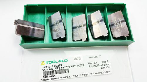Tool Flo V120 .600 Lead .625&#034; TPF EXT AC22R Carbide Inserts (QTY 5) (Q 800)
