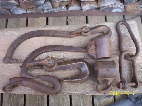 VINTAGE SWAMP CANT CHAIN HOOK HAND FORGED LOGGING TOOL LOT RUSTY  CABIN DECOR